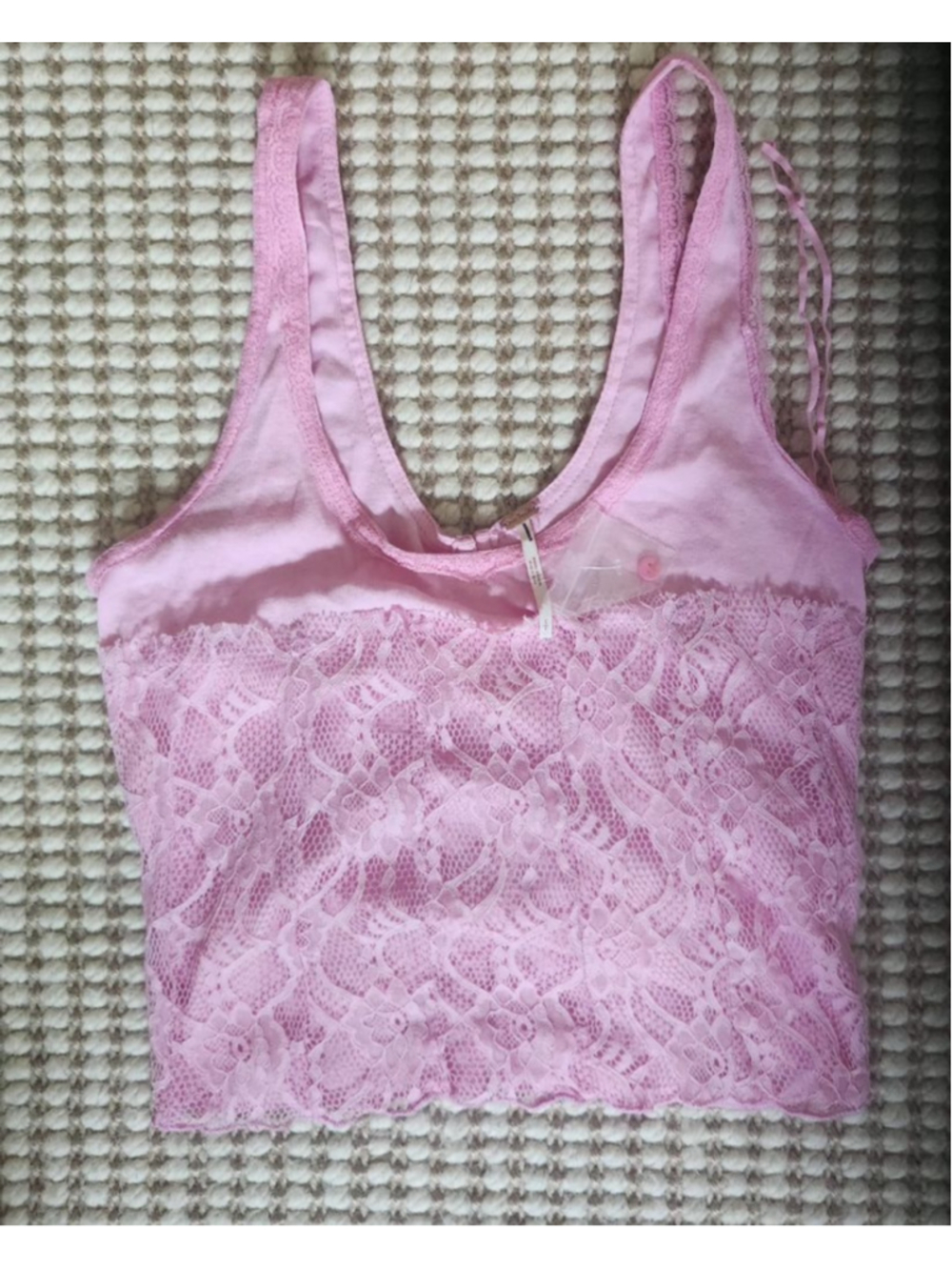 Women's Free People Pink Lace Button-Front 100% Cotton Tank Top S Coquette Boho - Picture 3 of 4